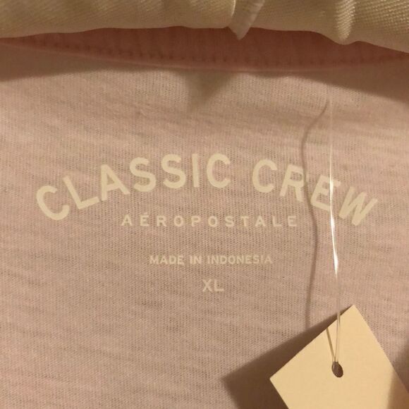 Aero XL Baby Pink Embroidered Navy Logo Classic Crew Short Sleeve Cotton Tee - Picture 5 of 8